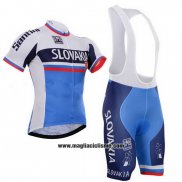 2013 Abbigliamento Ciclismo Slovacchia Bianco e Blu Manica Corta e Salopette
