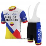 2021 Abbigliamento Ciclismo Colombia Bianco Blu Manica Corta e Salopette