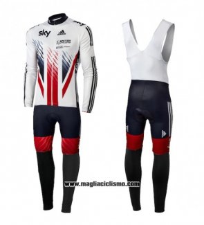 2016 Abbigliamento Ciclismo Sky Campione Regno Unito Bianco e Rosso Manica Lunga e Salopette