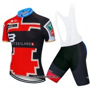 2020 Abbigliamento Ciclismo Svizzera Rosso Nero Blu Manica Corta e Salopette