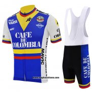 2021 Abbigliamento Ciclismo Colombia Blu Bianco Manica Corta e Salopette