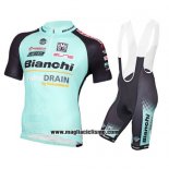 2016 Abbigliamento Ciclismo Bianchi Mtb Nero e Azzurro Manica Corta e Salopette