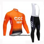2019 Abbigliamento Ciclismo CCC Arancione Manica Lunga e Salopette