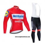 2020 Abbigliamento Ciclismo Deceuninck Quick Step Rosso Bianco Manica Lunga e Salopette
