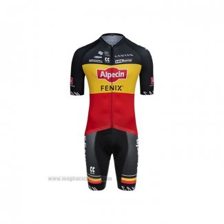 2021 Abbigliamento Ciclismo Alpecin Fenix Campione Belgio Manica Corta e Salopette