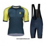 2021 Abbigliamento Ciclismo Scott Giallo Spento Blu Manica Corta e Salopette