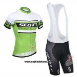 2014 Abbigliamento Ciclismo Scott Bianco e Verde Manica Corta e Salopette
