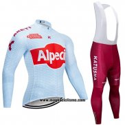 2019 Abbigliamento Ciclismo Katusha Alpecin Chiaro Blu Rosso Manica Lunga e Salopette