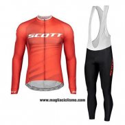2020 Abbigliamento Ciclismo Scott Rosso Manica Lunga e Salopette