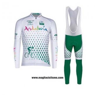 2020 Abbigliamento Ciclismo Andalucia Bianco Verde Manica Lunga e Salopette