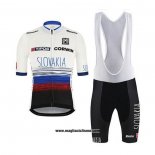 2020 Abbigliamento Ciclismo Slovacchia Bianco Nero Blu Manica Corta e Salopette
