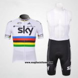2012 Abbigliamento Ciclismo Sky UCI Mondo Campione Rosso e Bianco Manica Corta e Salopette