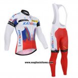 2015 Abbigliamento Ciclismo Katusha Bianco e Rosso Manica Lunga e Salopette
