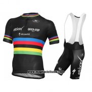 2016 Abbigliamento Ciclismo UCI Mondo Campione Lider Quick Step Nero Manica Corta e Salopette