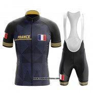 2020 Abbigliamento Ciclismo Campione Francia Scuro Blu Giallo Manica Corta e Salopette