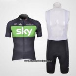 2012 Abbigliamento Ciclismo Sky Nero e Verde Manica Corta e Salopette