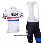 2013 Abbigliamento Ciclismo Sky Campione Regno Unito Bianco Manica Corta e Salopette