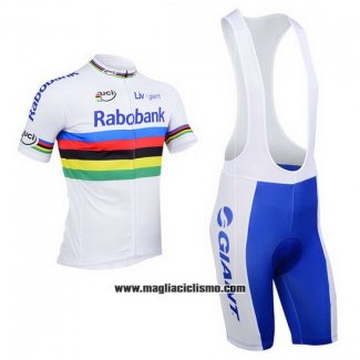 2013 Abbigliamento Ciclismo UCI Mondo Campione Lider Rabobank Bianco Manica Corta e Salopette