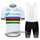 2019 Abbigliamento Ciclismo UCI Mondo Campione Movistar Bianco Blu Manica Corta e Salopette