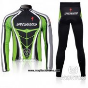 2010 Abbigliamento Ciclismo Specialized Verde e Nero Manica Lunga e Salopette