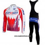 2011 Abbigliamento Ciclismo Katusha Bianco e Rosso Manica Lunga e Salopette