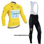 2014 Abbigliamento Ciclismo Astana Lider Giallo Manica Lunga e Salopette