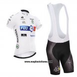 2014 Abbigliamento Ciclismo FDJ Lider Bianco Manica Corta e Salopette