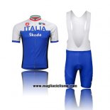 2014 Abbigliamento Ciclismo Italia Bianco e Blu Manica Corta e Salopette