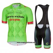 2016 Abbigliamento Ciclismo Cannondale Drapac Verde e Nero Manica Corta e Salopette