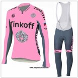 2018 Abbigliamento Ciclismo Tinkoff Rosa Manica Lunga e Salopette