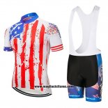 2020 Abbigliamento Ciclismo USA Blu Rosso Bianco Manica Corta e Salopette