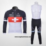 2011 Abbigliamento Ciclismo Trek Leqpard Campione Svizzera Rosso e Bianco Manica Lunga e Salopette