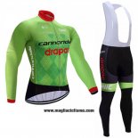 2017 Abbigliamento Ciclismo Cannondale Drapac Verde Manica Lunga e Salopette