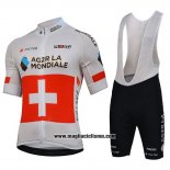 2018 Abbigliamento Ciclismo Ag2r La Mondiale Campione Svizzera Manica Corta e Salopette