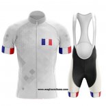 2020 Abbigliamento Ciclismo Campione Francia Bianco Manica Corta e Salopette
