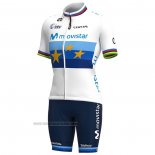 2021 Abbigliamento Ciclismo Donne Movistar Campione Europa Manica Corta e Salopette