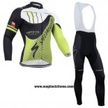 2014 Abbigliamento Ciclismo Specialized Nero e Verde Manica Lunga e Salopette