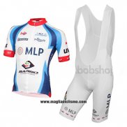 2015 Abbigliamento Ciclismo MLP Team Bergstrasse Bianco e Blu Manica Corta e Salopette