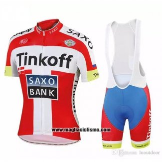 2018 Abbigliamento Ciclismo Tinkoff Saxo Bank Rosso Bianco Manica Corta e Salopette