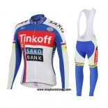 2018 Abbigliamento Ciclismo Tinkoff Saxo Bank Rosso Blu Manica Lunga e Salopette
