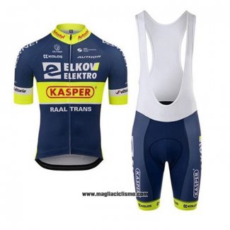 2020 Abbigliamento Ciclismo Elkov-Kasper Blu Giallo Manica Corta e Salopette