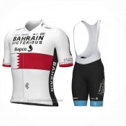 2023 Abbigliamento Ciclismo Bahrain Campione Bahrain Victorious Bianco Rosso Manica Corta e Salopette
