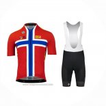 2023 Abbigliamento Ciclismo UNO-X Norvegia Campione Rosso Blu Manica Corta e Salopette