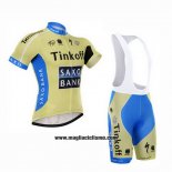 2015 Abbigliamento Ciclismo Tinkoff Saxo Bank Celeste e Giallo Manica Corta e Salopette