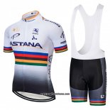 2018 Abbigliamento Ciclismo UCI Mondo Campione Astana Bianco Manica Corta e Salopette