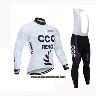 2019 Abbigliamento Ciclismo CCC Bianco Manica Lunga e Salopette