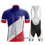 2020 Abbigliamento Ciclismo Campione Francia Blu Bianco Rosso Manica Corta e Salopette(1)