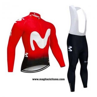 2020 Abbigliamento Ciclismo Movistar Rosso Bianco Manica Lunga e Salopette