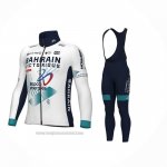 2024 Abbigliamento Ciclismo Bahrain Victorious Bianco Manica Lunga e Salopette