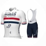2024 Abbigliamento Ciclismo Britannico Campione Bahrain Victorious Bianco Rosso Blu Manica Corta e Salopette